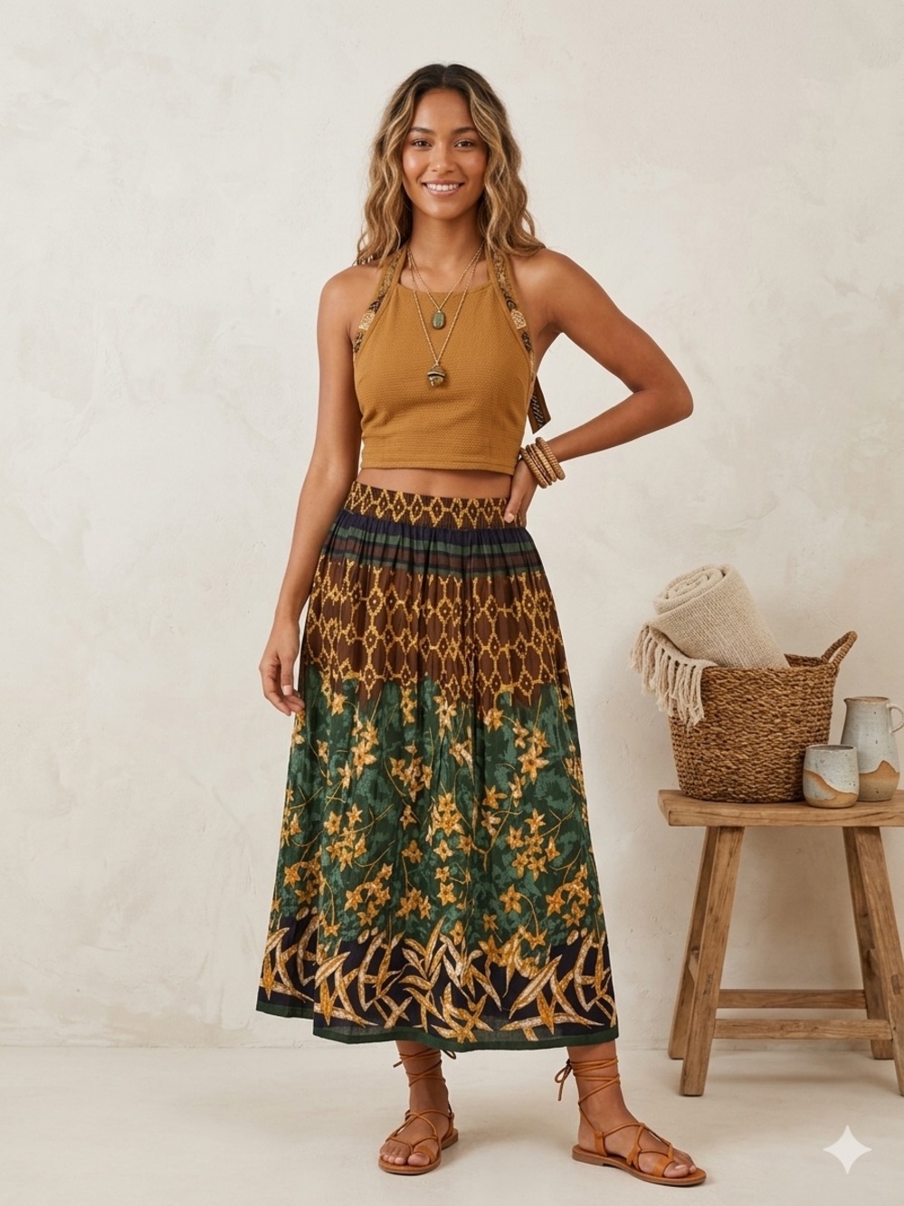 Rare Reversible Bohemian 100% Cotton Maxi Skirt with French Seams. Size S/M
